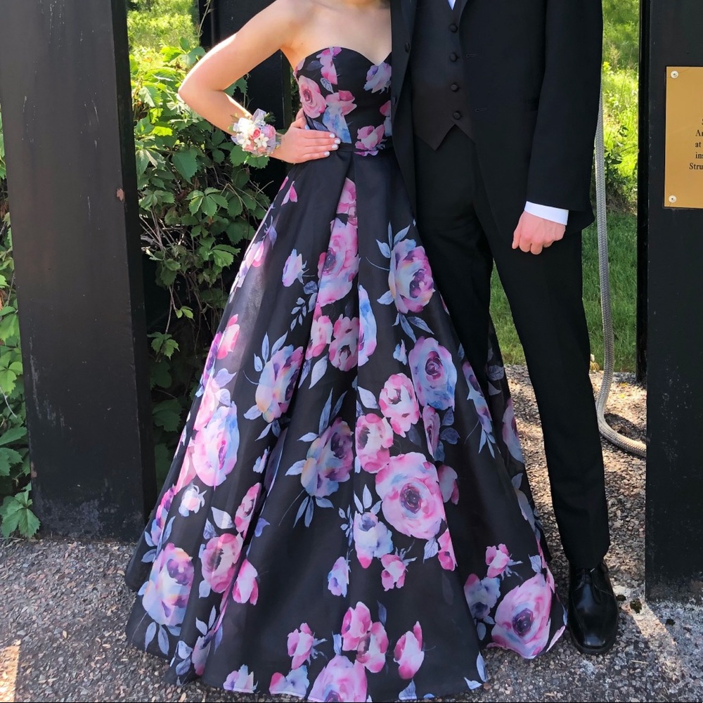 Strapless Floral Prom Dress